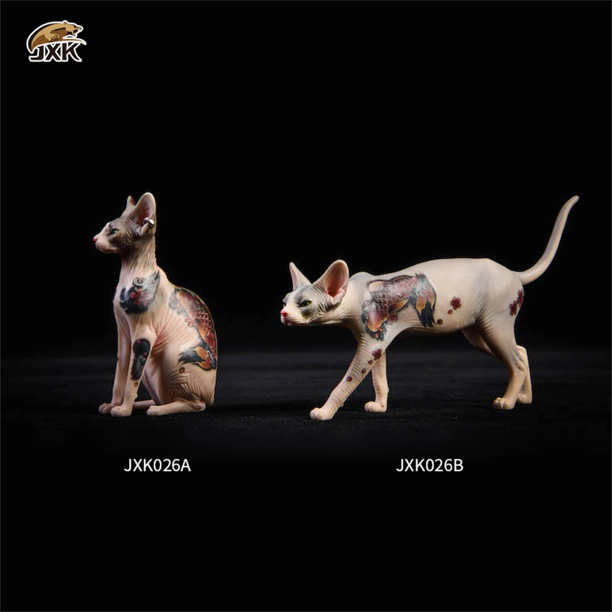 

JXK 1/6 Tattoo Canadian Hairless Cat Pet Sphynx Figure Animal Model Decor Toy Ornaments for Children Adults Kids GK Xmas Gift