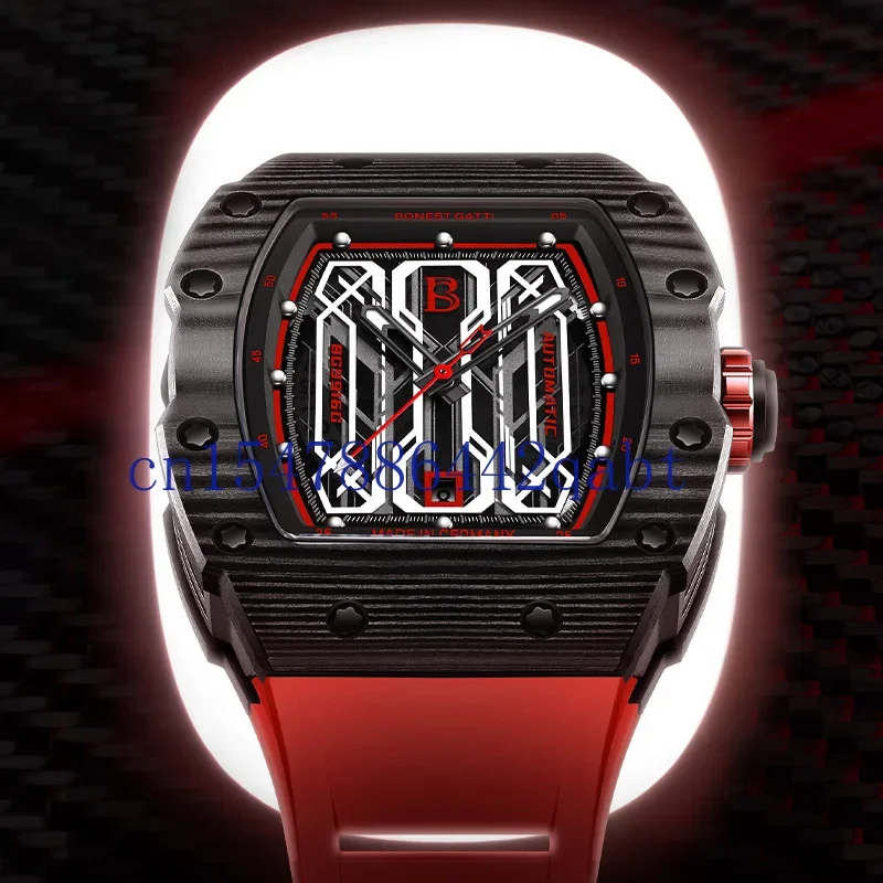BONEST GATTI Brand Watch Men's Cool Business Carbon Fiber Mechanical Watch