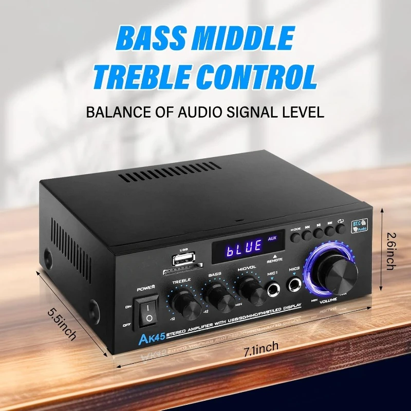 Amplificatore Stereo AK45Pro Con Bluetooth 5.3 - 400W Di Picco, 2 Canali, Ingressi USB/SD/RCA, FM, Doppio Microfono, Telecomando - 2
