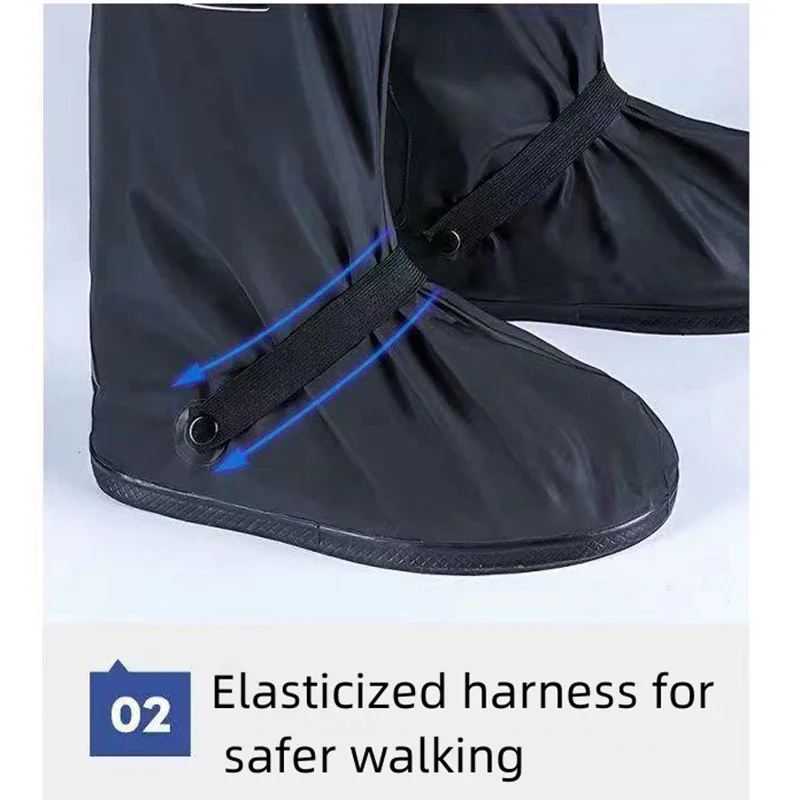 Rain Boot Shoe Cover Black Waterproof with Reflector High Top Clear Shoes Reusable Motorcycle Cycling Bike Rain Boot Shoe Covers