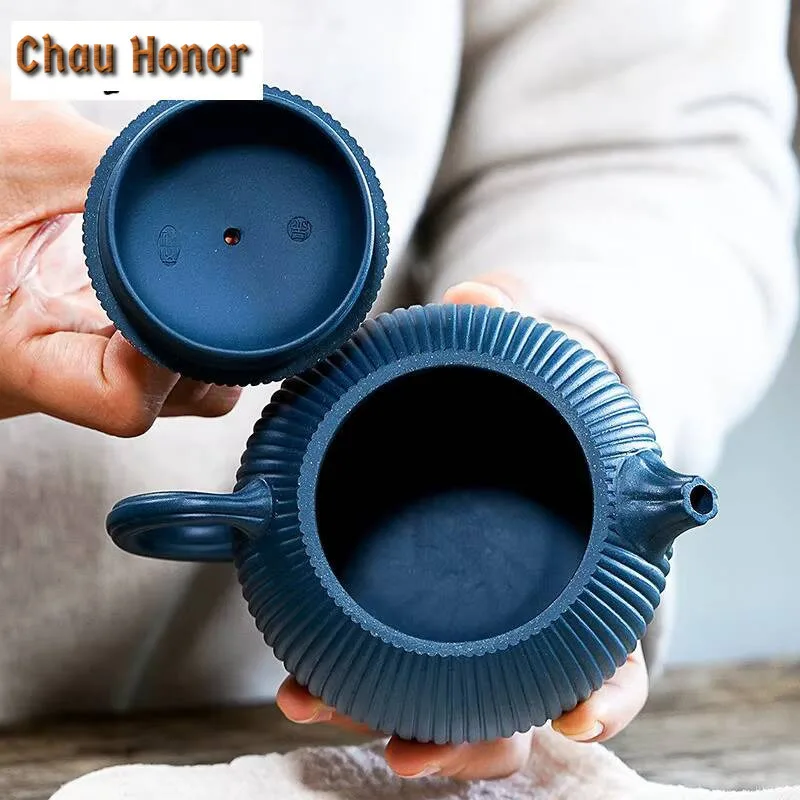 260ml Yixing Raw Ore Azure Clay Purple Clay Teapot Handmade Household Puer Kungfu Teaset Tea Ceremony Accessories Drinkware Gift