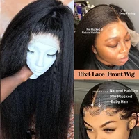 Perruques Lace Front en Cheveux Humains Kinky Straight avec Bords Kinky et Baby Hair, Perruque Frontale HD Yaki Straight Sans Colle pour Femmes - En Promotion 3