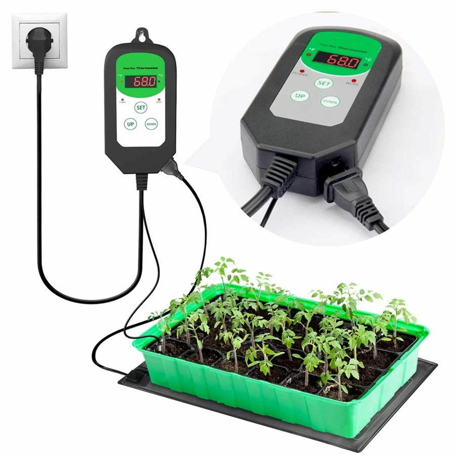Settable Temperature Controller, Thermostat for Greenhouse Plants Germination, Reptiles Brewing, Digital, 68-108F