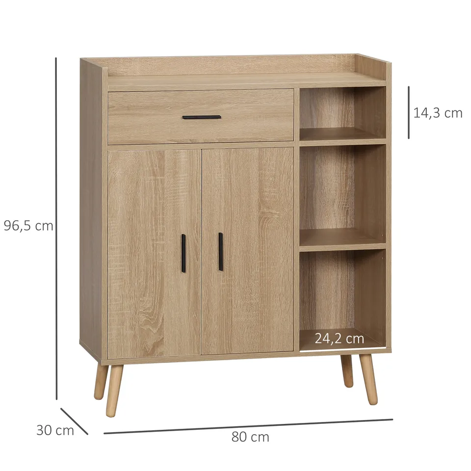 Credenza Da Cucina HOMCOM In Legno Bianco - 2 Armadietti, 3 Cassetti, 183.5 Cm Altezza