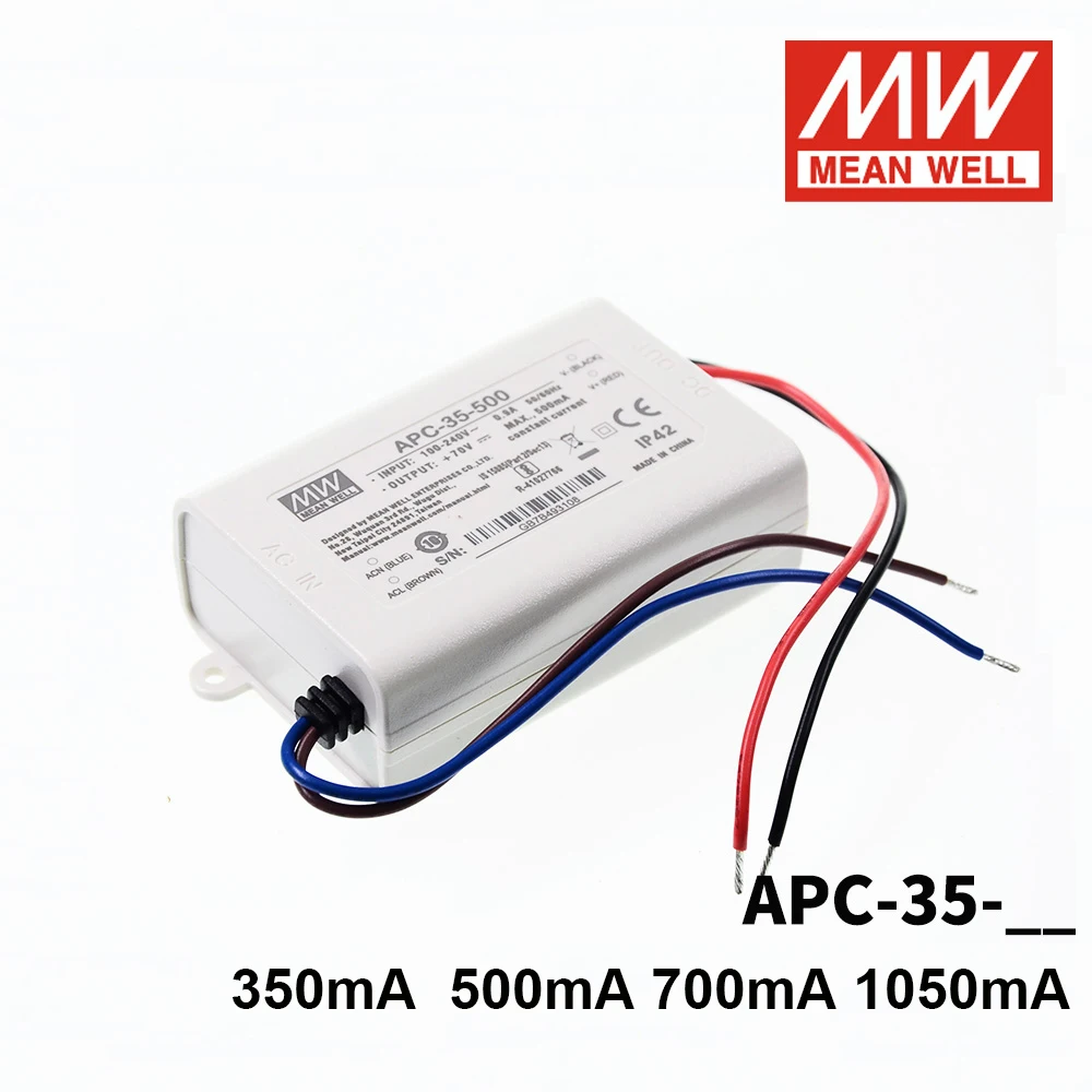 Original Mean Well APC-35 LED Driver 85-264V AC TO DC 350mA 500mA 700mA 1050mA 35W Single Output Switching Power Supply IP42 |
