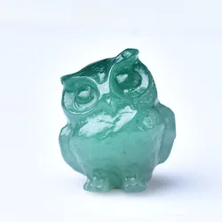 Elevate Your Space: Hand - Carved Natural Crystal Owl Ornament (Green aventurine)
