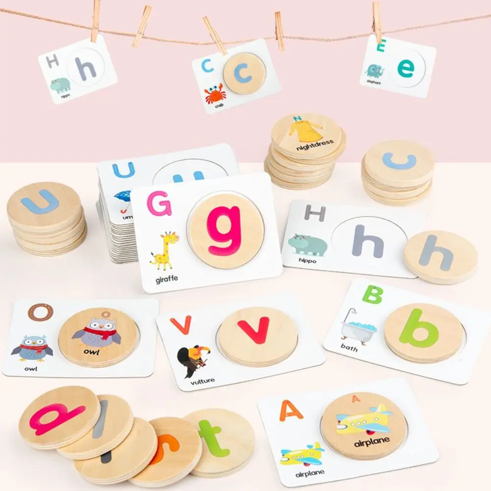 

Children Gift Cartoon Interactive Toy Montessori Baby Jigsaw Toy Wooden Puzzle Toy Alphabet Cognitive Card Word Matching Card