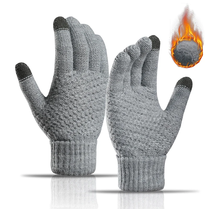 Full Finger Gloves Warm Gloves Adult Men Women Winter Wool Knitted Mobile Phone Touch Screen Gloves