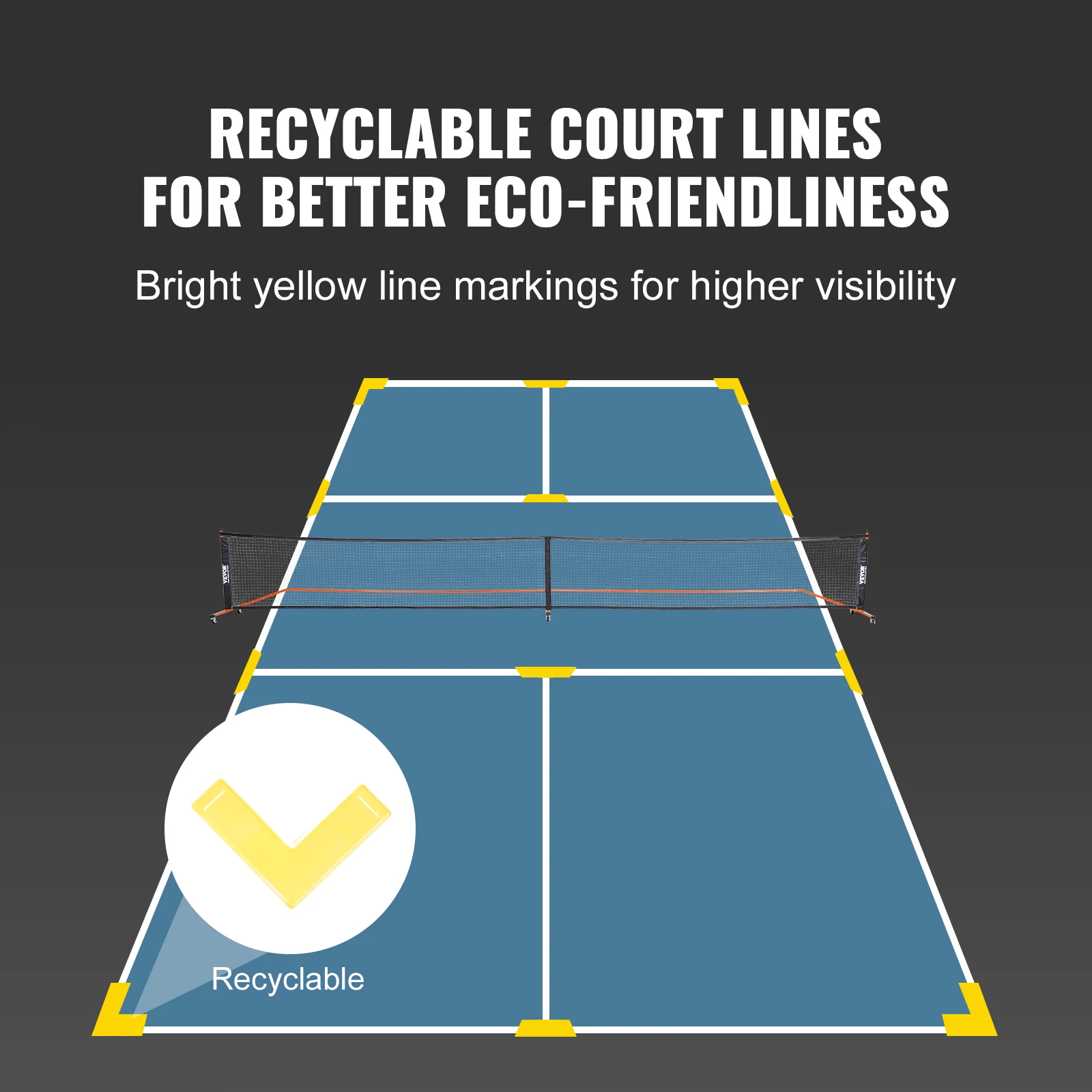 VEVOR Portable Pickleball Net System 22FT Full Court Official Regulation Size Pickle Ball Nets Indoor & Outdoor with Court Line 5