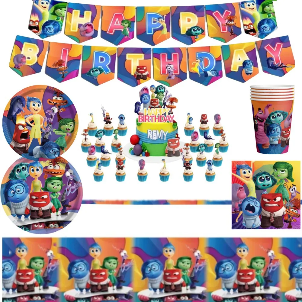 Inside Out 2 Birthday Party Decoration Paper Plates Tablecloth Backdrop Balloon Banner Gifts Inside Out Party Supplies for kids