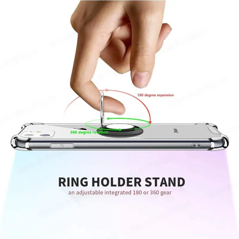 Transparent Phone Case with Wallet Card Slot and Ring Stand Holder - Soft Silicone Back Cover