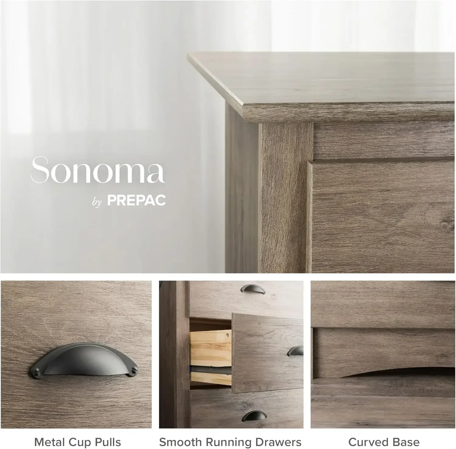 NEW-Salt Spring Bedroom Furniture: Gray Double Dresser for Bedroom, 6-Drawer Wide Chest of Drawers