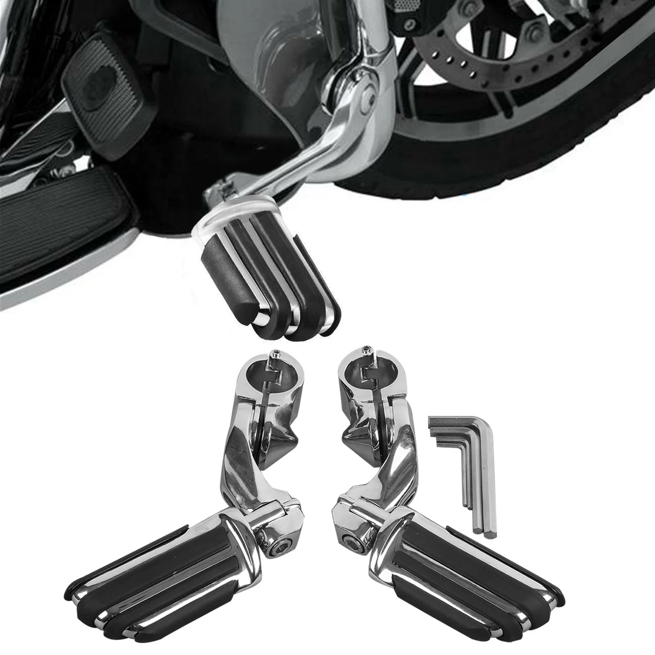 

1-1/4" 32mm Short Angled Highway Bar Footpegs Pegs Mount For Harley Touring Road King Glide Sportster 883 1200 FLHT FLHX FLHR