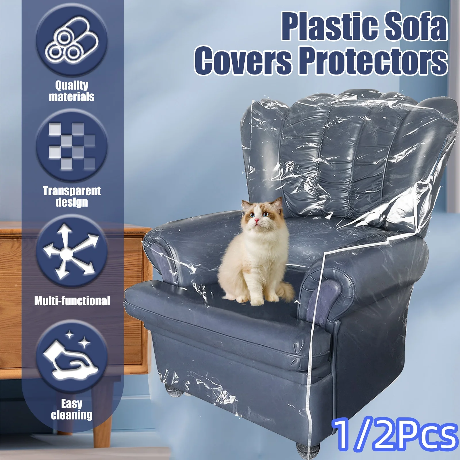 Couch Cover Pets Plastic Armchair Recliner Cover Clear Cat
