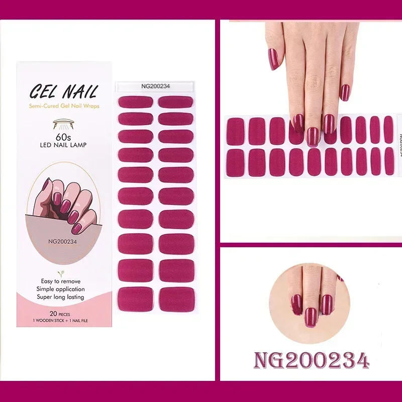 Nude Semi-Cured Gel Nail Patch Slider Adhesive Waterproof Long Lasting Aurora Full Cover Gel Nail Sticker UV Lamp Needed 20Tips