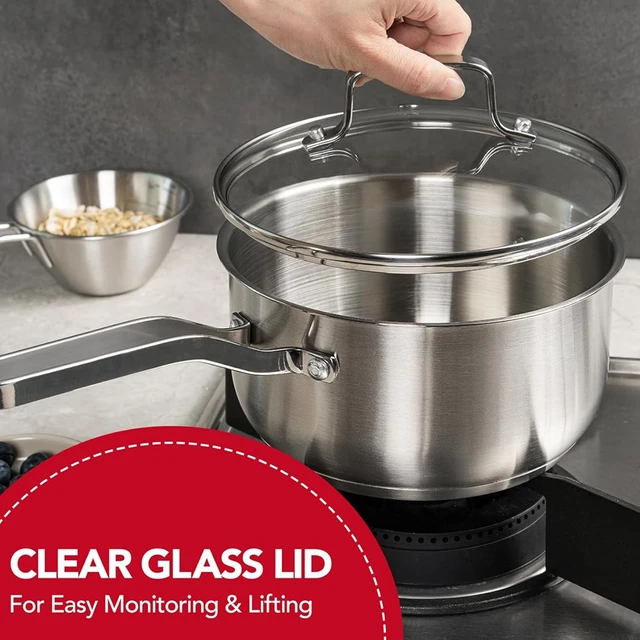 304 Stainless Steel SaucePan 1QT Induction Sauce Pan with Glass Strainer Lid Stainless Steel Sauce Pot Cooking Tools 4