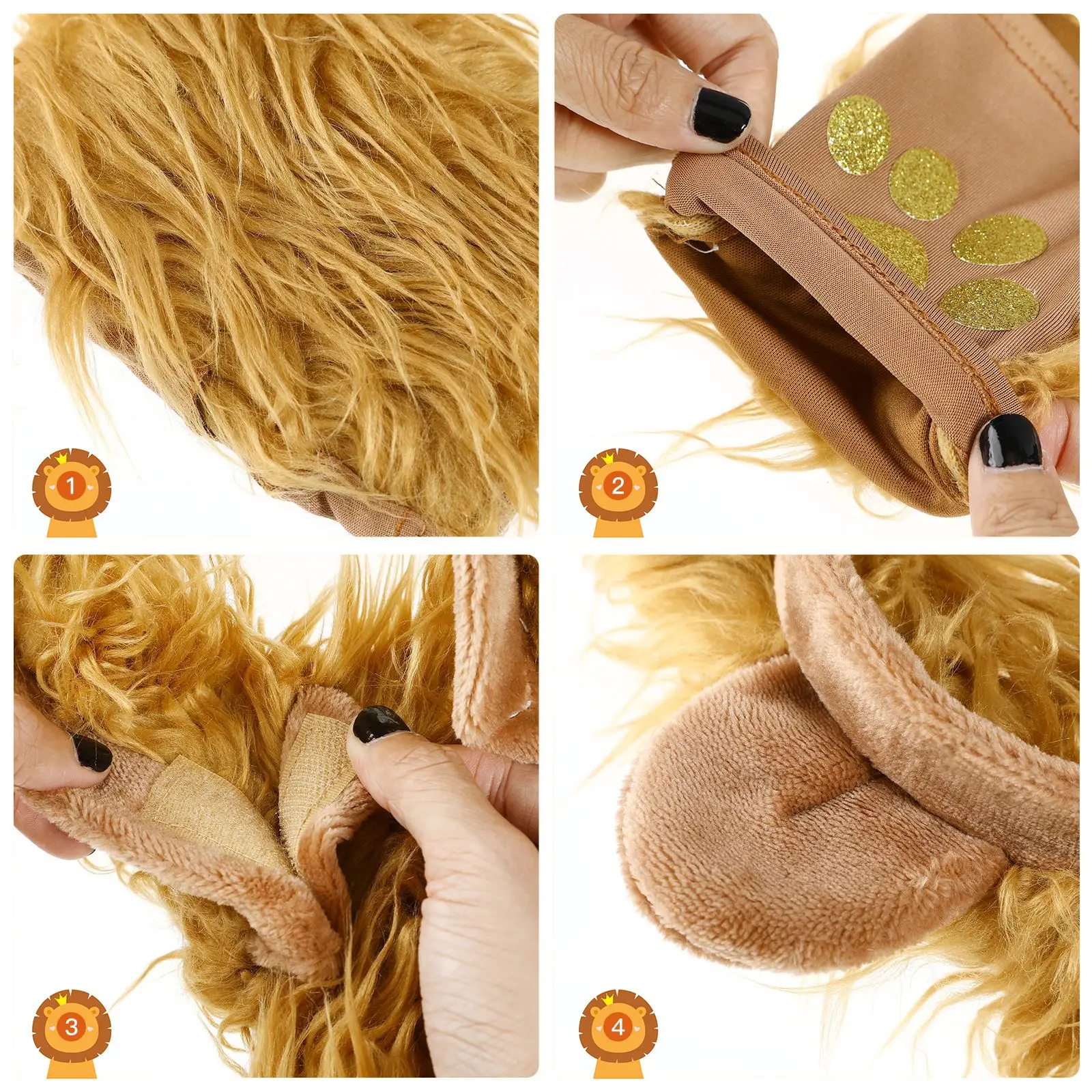 Halloween Cosplay Lion Set Ears Tail and Paw Gloves Lion Costume Accessories for Halloween Cosplay Fancy Dress-up Party 1 Set animal costume set