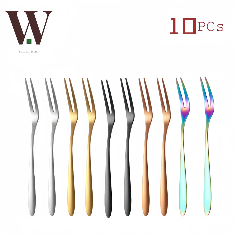 Creative Stainless Steel Gold Flatware Fruit Fork 5/10Pcs Dinnerware Appetizer Snack Dessert Fork Kitchen Tableware