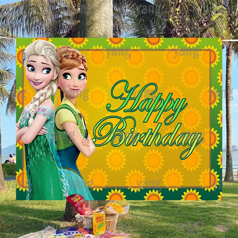 Disney Frozen Fever Belle Ragazze Principessa Elsa Anna Fotografia Sfondo Personalizzato Giallo Festa Di Compleanno Sfondi Decorazione