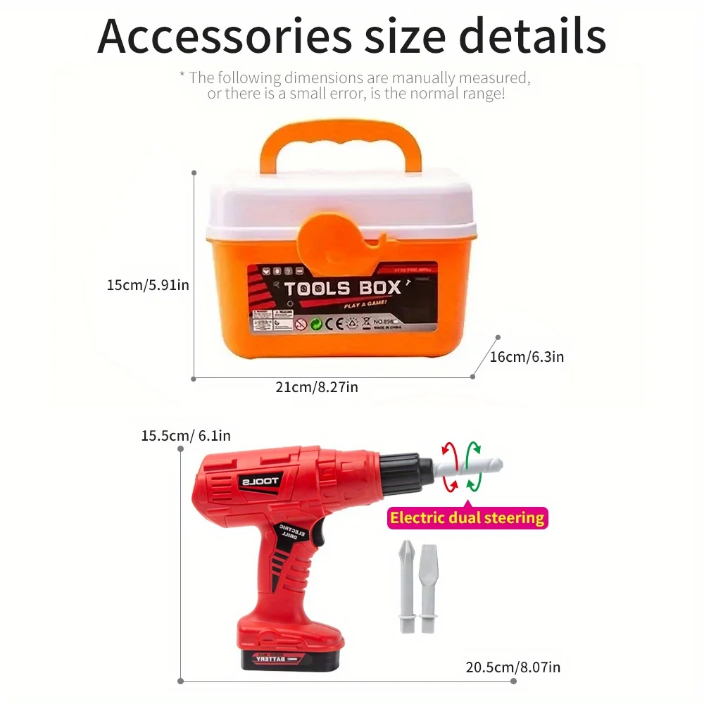 42pcs Simulated Electric Toy Drill Set for Kids-Portable Tool Box Toy, Drill Hammer Screw and Driver Construction,birthday
