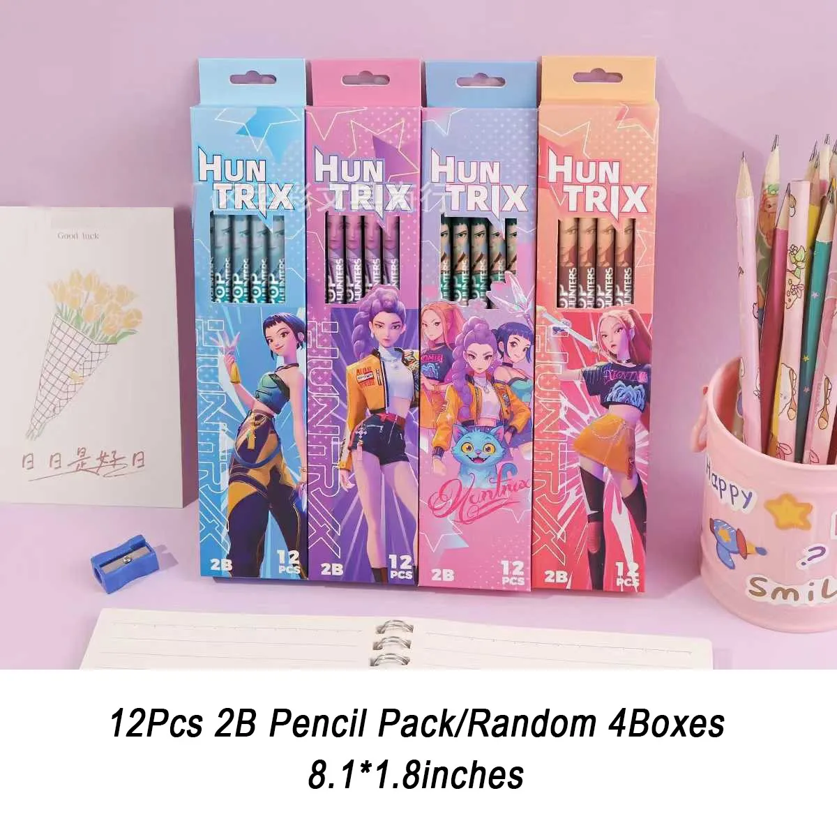 12Pcs Kpop Demon Hunters Huntrix 2B Pencils Wood Graphite Sketch Pencils Set Smooth Writing for School Office Drawing Sketching 12Pcs Kpop Demon Hunters Huntrix 2B Pencils Wood Graphite Sketch Pencils Set Smooth Writing for School Office Drawing Sketching