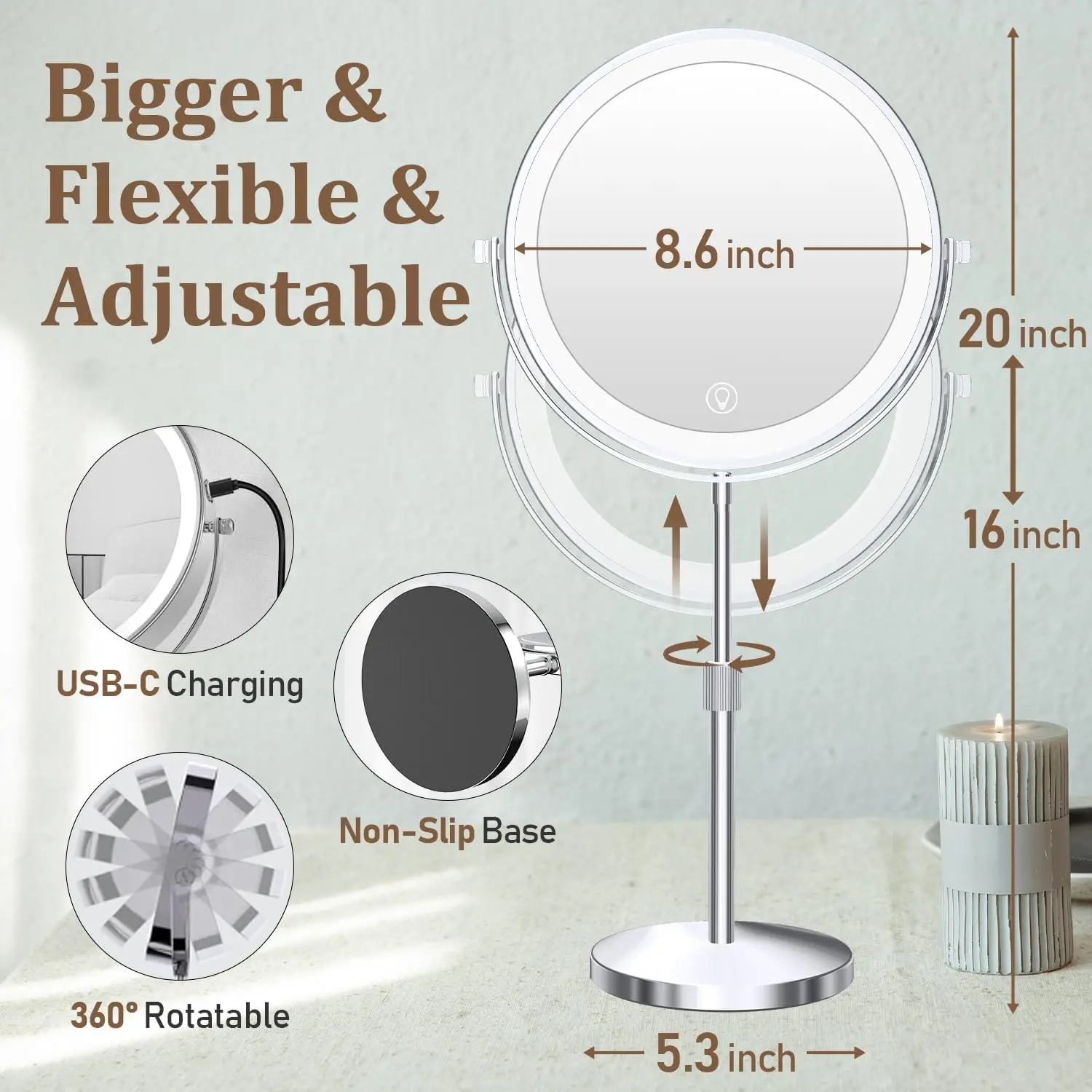 Makeup Mirror Magnifying Mirror 9inch Lighted Makeup Mirror 3 Colors Adjustable