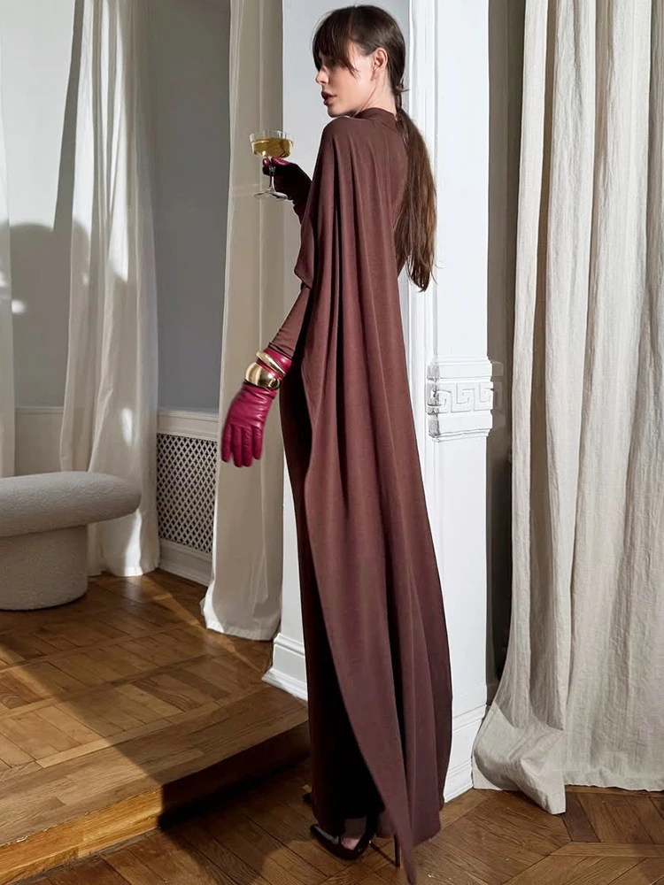 Nibber Turtleneck Maxi Dress Women Long Tassel Folds Full Sleeve Solid Skinny Banquet Elegant Stretch Fashion Vacation Vestidos