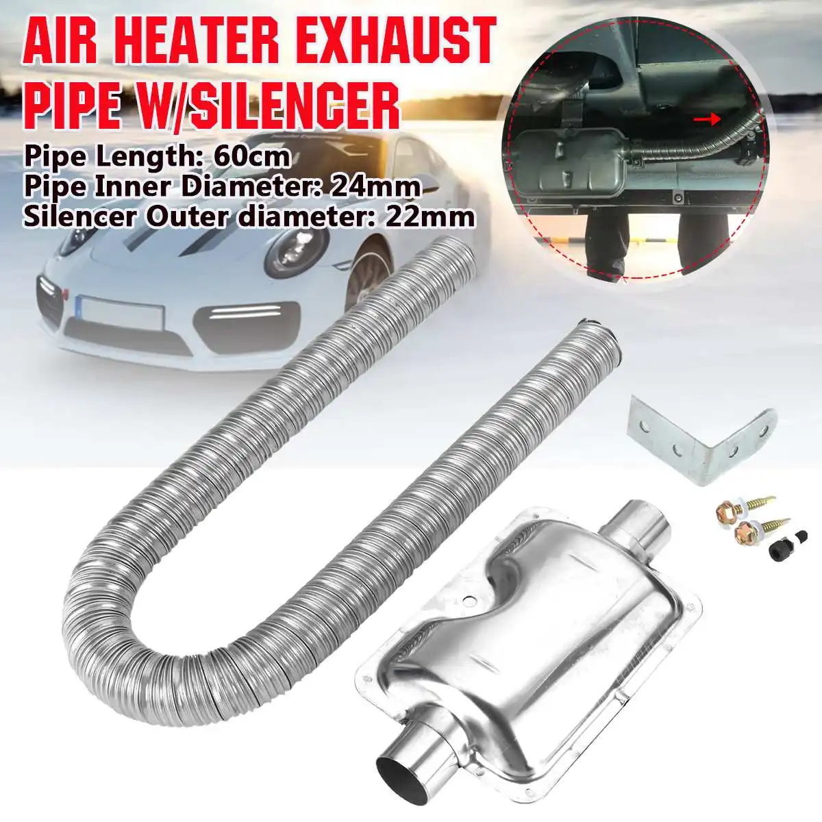 60cm 25mm Car Heater Exhaust Pipe Dual-layer w/Muffler Silencer Kit  Stainless Steel For Air Diesel Parking Heater - AliExpress