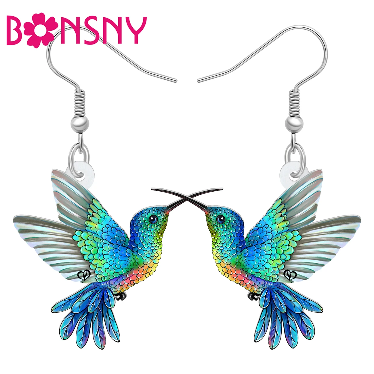 BONSNY Orecchini Pendenti Colibrì In Acrilico Blu - Gioielli Ipoallergenici Primavera Estate Per Donne E Ragazze