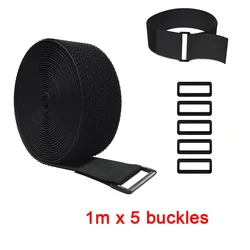 Adjustable Black Nylon Hook and Loop Fastening Straps with Buckles for Cable Organization and Storage (1m with 5 buckles)