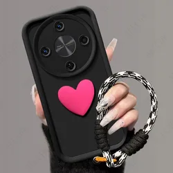 Shockproof 3D Love Heart Hand Strap Back Cover - Anti - Fall Protection for ABS (Rose Black)