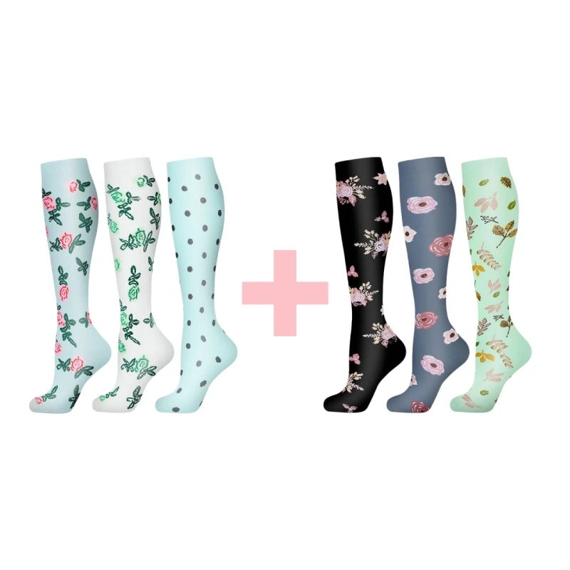 56 Stile mit 6 Paar Socken-Kompressionssocken, Outdoor-Sport, Reitstrümpfe, Krankenschwester, Wadendrucksocken, geschwollene Krampfadern – Detail 11