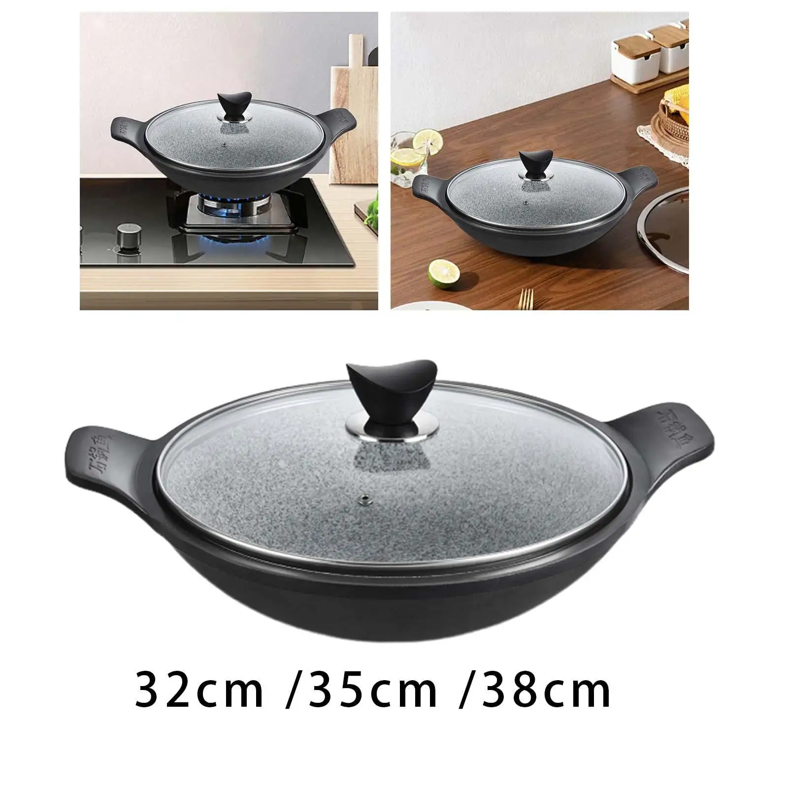Korean Stone Pot with Glass Lid Reusable for Bibimbap Soup Pot, Cookware, Stone