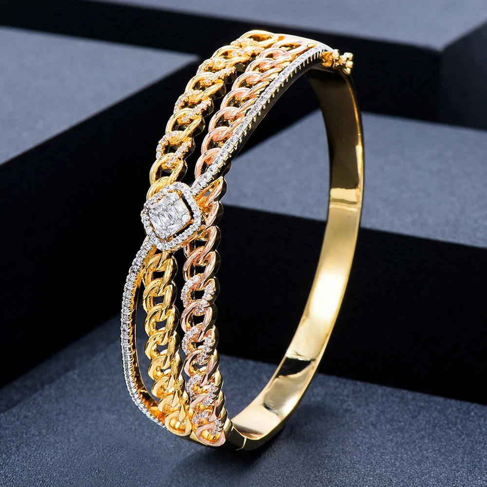 Soramoore Original Multicolor Stackable Punk Bangles For Women Bridal Wedding Cubic Zircon Dubai Open Bracelet Party Jewelry