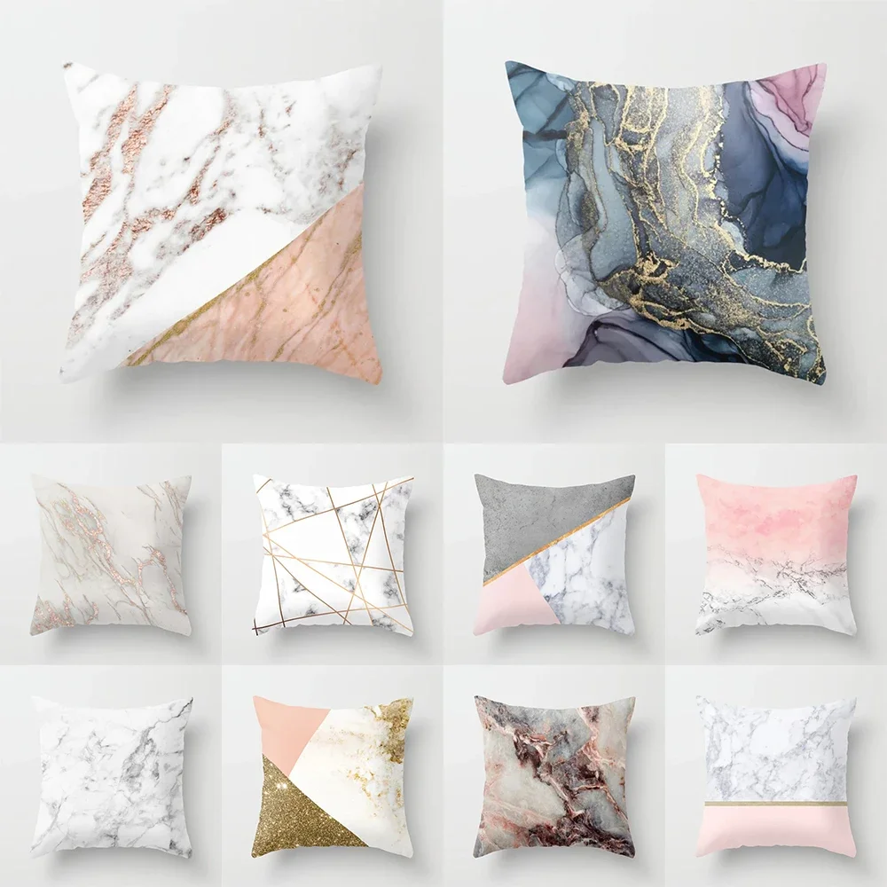 

45X45CM Pink Gold Line Marble Print Pattern Pillow Cover Home Living Room Sofa Decoration Cushion Cover Pillow Cover