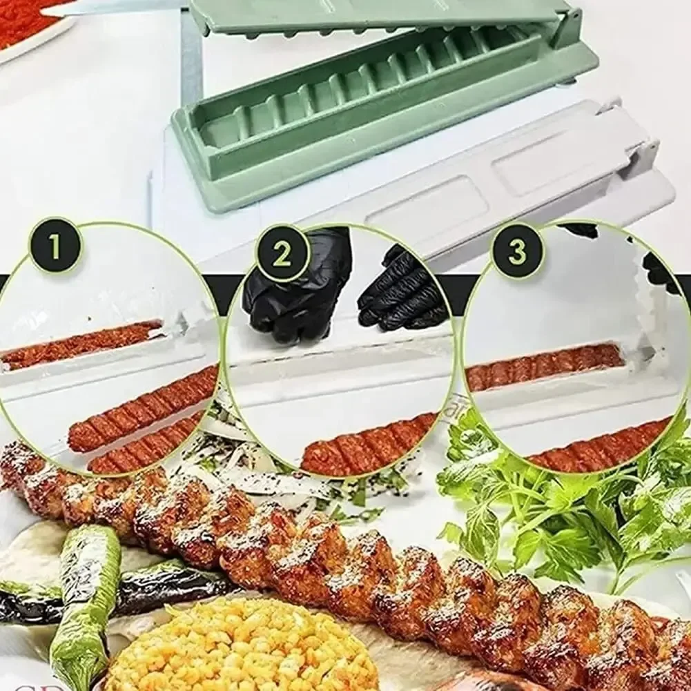 Kebab Maker BBQ Meat Skewer Barbecue Skewer Mold Reusable Turkish Kabob for Summer Outdoor Barbecue Preparation Kitchen Grill
