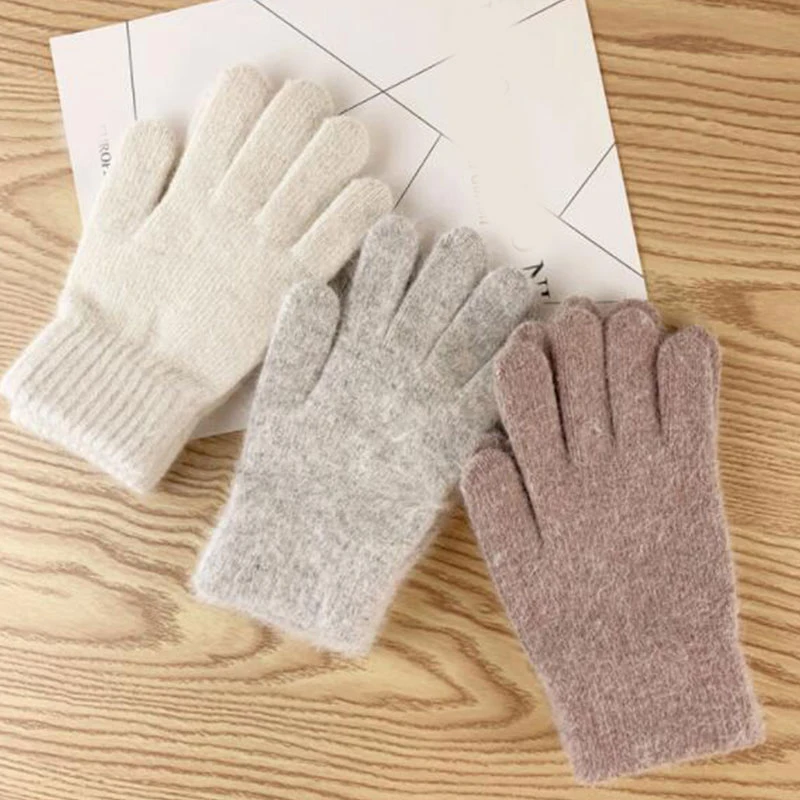 Winter Knitted Gloves Mittens Student Thicken Keep Warm Fur Gloves Outdoors Driving Cycling Office Velvet Full-finger Gloves