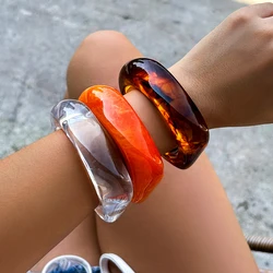 Ingemark Vintage Coloful Irregular Acrylic Resin Chunky Bangles for Women Kpop Geometric Charm Bracelets Couple Jewelry Pulseras