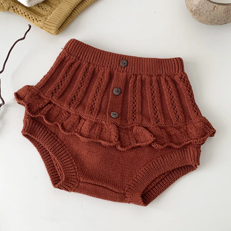 0-4Yrs Knit Baby Shorts Autumn Baby Clothes Toddler Girls Knit Shorts Ruffle Bloomers Infant Ruffle Children Clothing