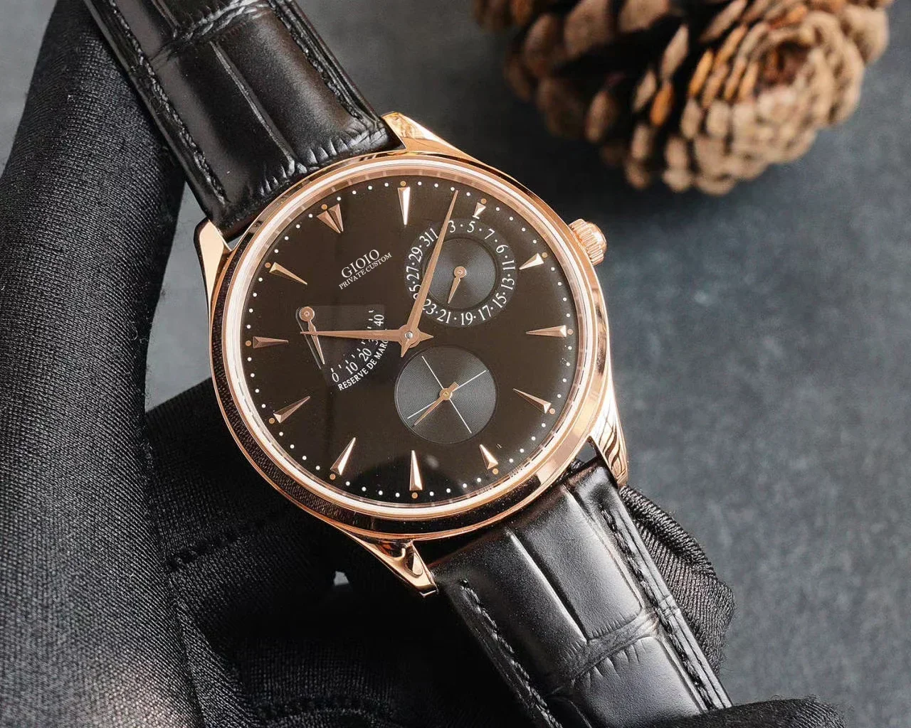 

men automatic mechanical watch diamond black Leather