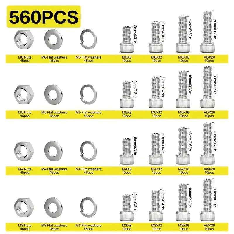 560 M3 M4 M5 M6 hexagon bolt kit 304 stainless steel cup head hexagon bolt, nut, washer sorting kit
