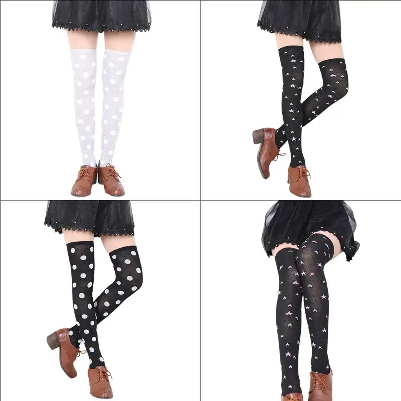 

Japanese Preppy Women Girl Over Knee Long Socks Polka Dot Star Print Stret