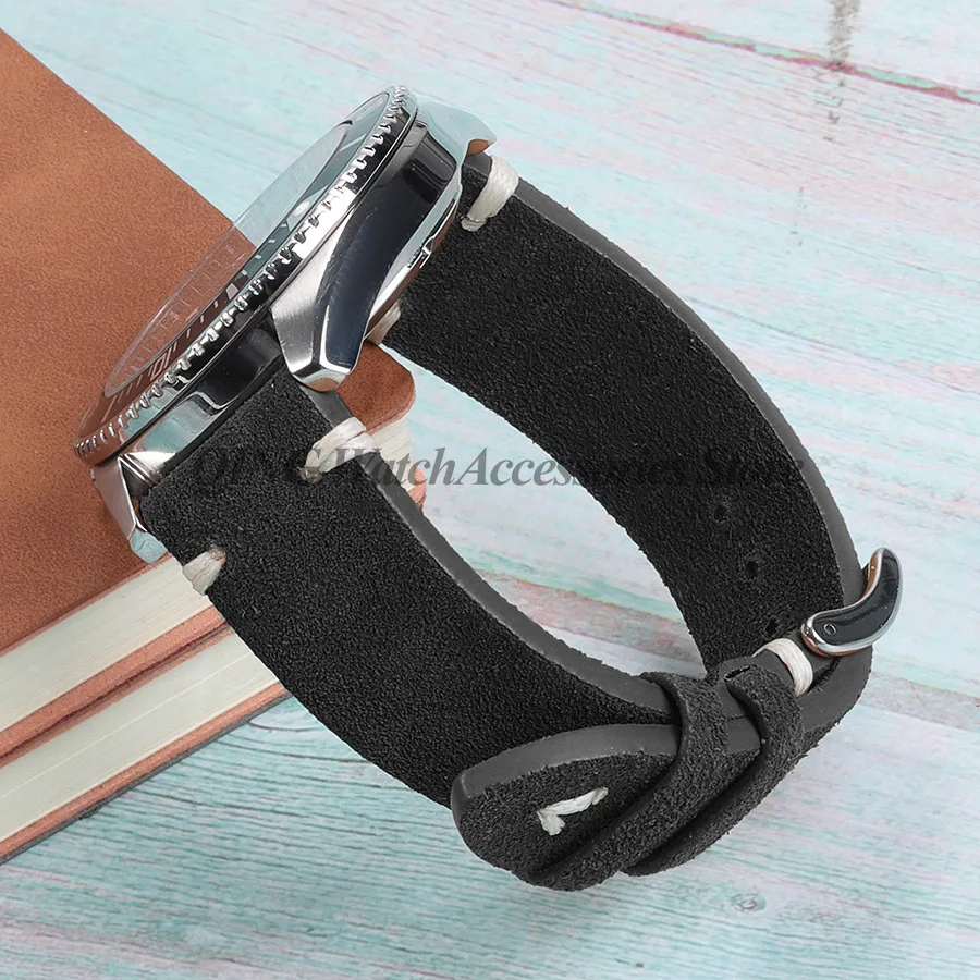Vintage Blue & Brown Suede and Leather Watch Strap with Quick Release