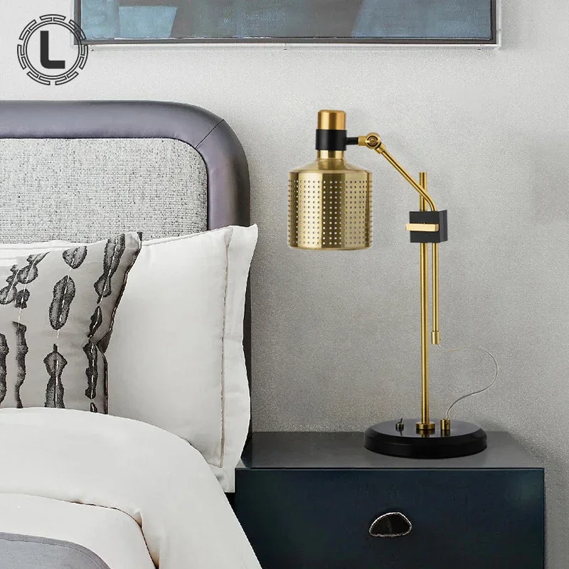 Living Room Bedroom Bedside Lamp American Retro Study Designer Gold Desk Lamp Simple Creative Desk Lamp