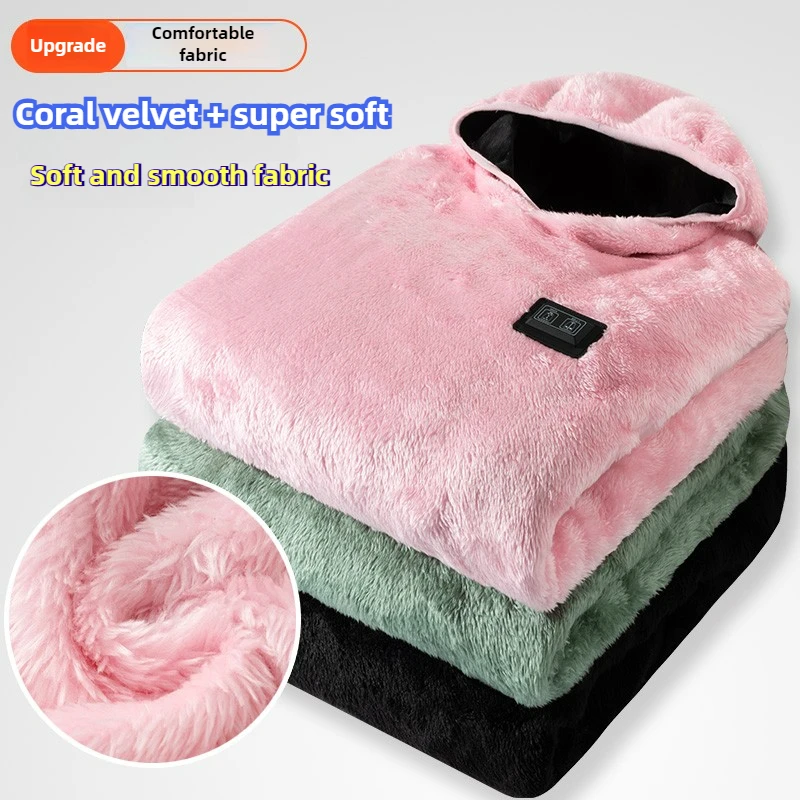Winter Smart Heating Hoodie Jacket Men Coral Fleece Sweatshirt Double Control 9 Zone Heated USB Warm Hoodies Women Thermal Top