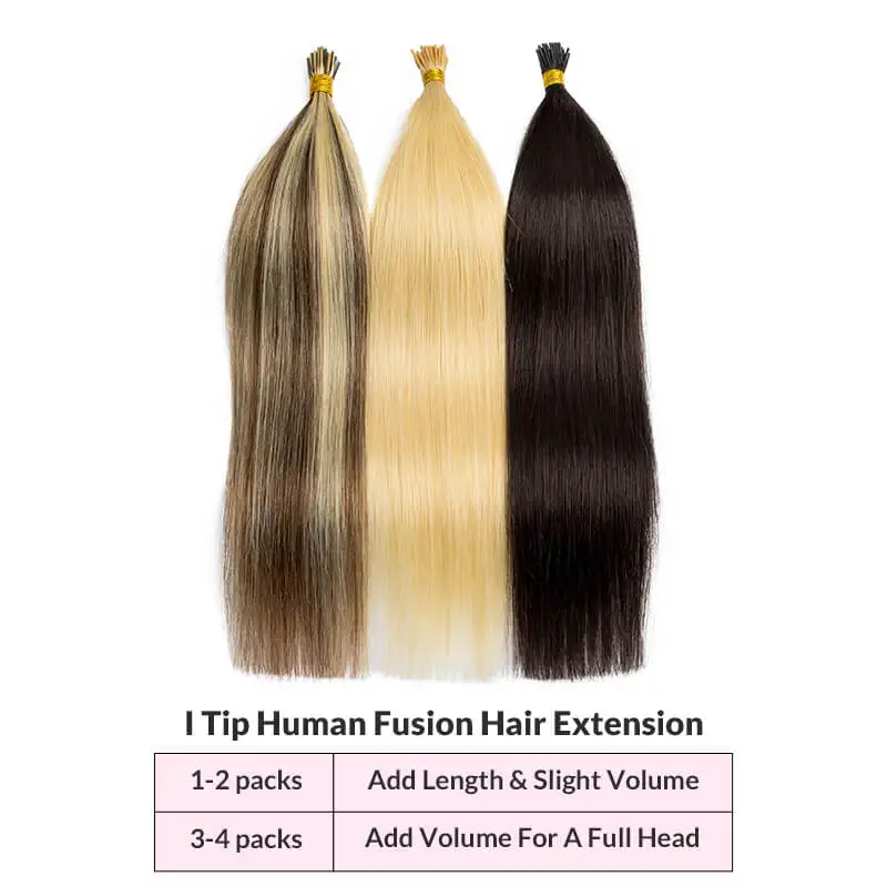 Straight I Tip Hair Extensions Real Human Hair 12-24 Inch WXMY Fusion Human Extension Black Brown Blonde Color 50Pcs/set