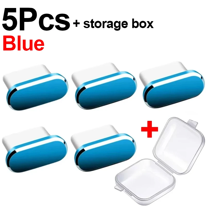 Set of 5 Premium Metal Dust Plugs for USB Type-C Charge Port Protection