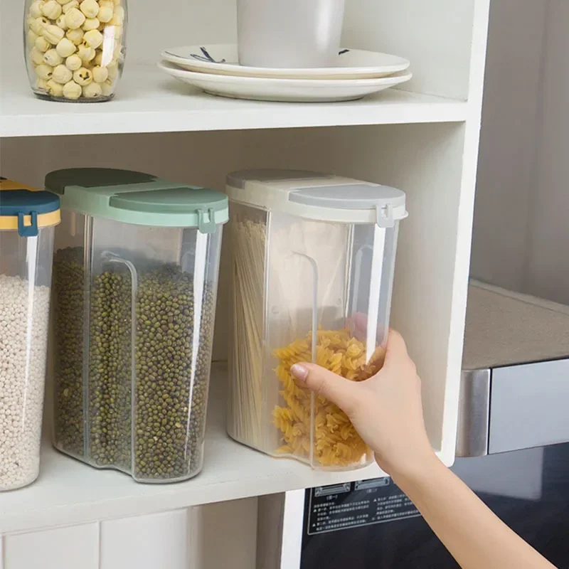 M/L Double Grid Cereals Jar Plastic Food Storage Container Kitchen Organizer Eco Friendly Cookie Box Dried Grains Tank with Lids 4
