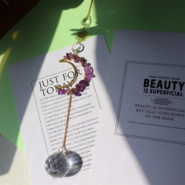 Napsütők Kristálygömb Medál Ablak Függő Szél Hangjelző Hold Világos Fogó Ólomüveg Nyolcszögletű Gyöngyök Kerti Otthoni Dekoráció - Image 4