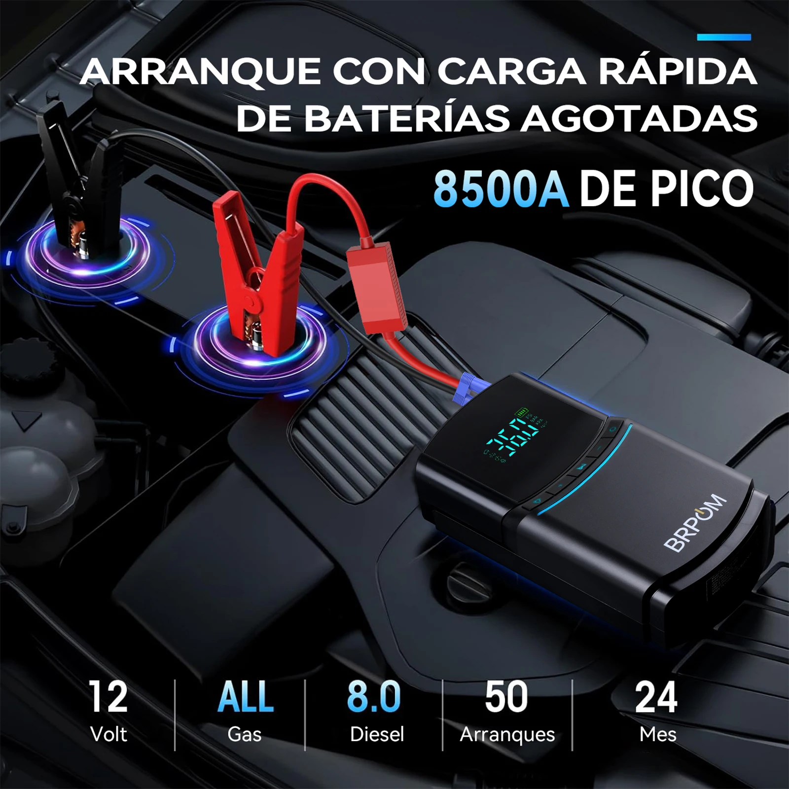 Car Jump Starter 4000A Peak Lithium Starter Battery Pack Safe 12V Portable Battery Power Bank with LED Screen and LED